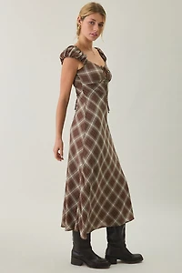 Kiss The Sky Amelia Puff Sleeve Plaid Midi Dress