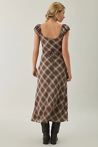 Kiss The Sky Amelia Puff Sleeve Plaid Midi Dress