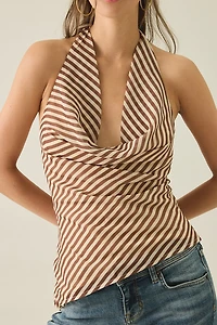 Kiss The Sky Adriana Asymmetric Cowl Neck Halter Top