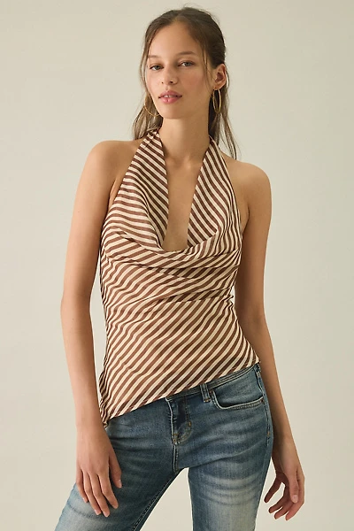 Kiss The Sky Adriana Asymmetric Cowl Neck Halter Top