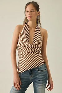 Kiss The Sky Adriana Asymmetric Cowl Neck Halter Top