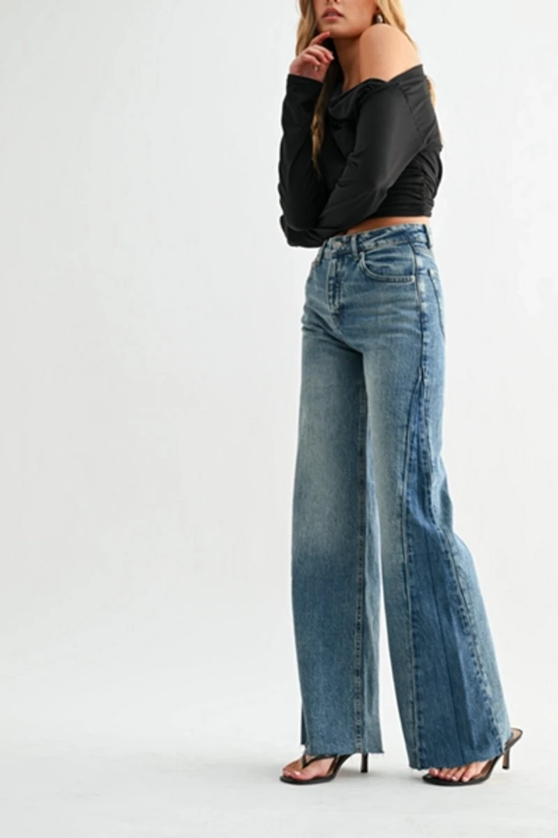 Jemina Denim High Rise Wide Two-Tone Contrast Jean