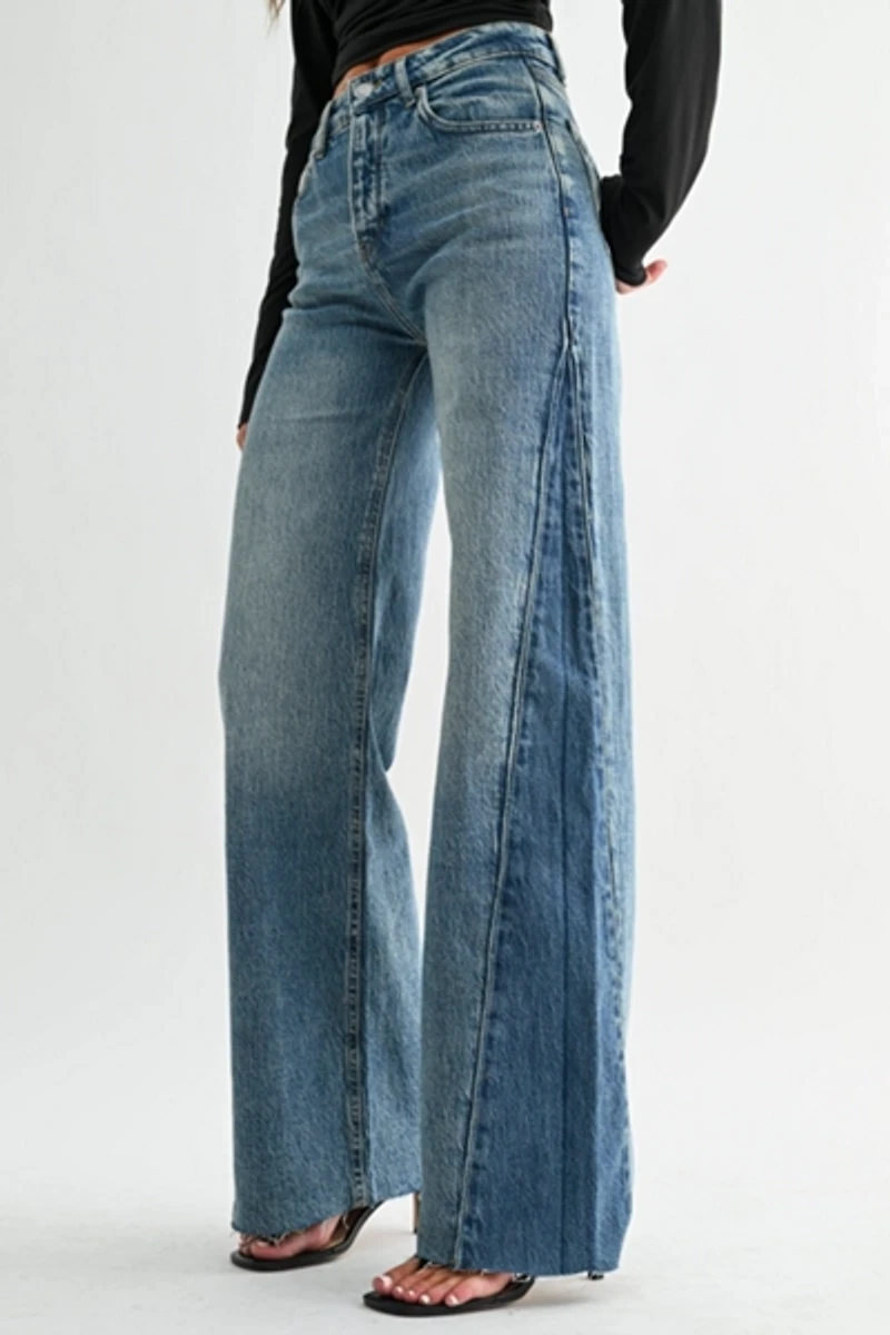Jemina Denim High Rise Wide Two-Tone Contrast Jean