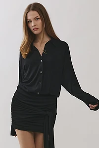 Personal Code Athena Button Down Mini Dress With Drape Tie