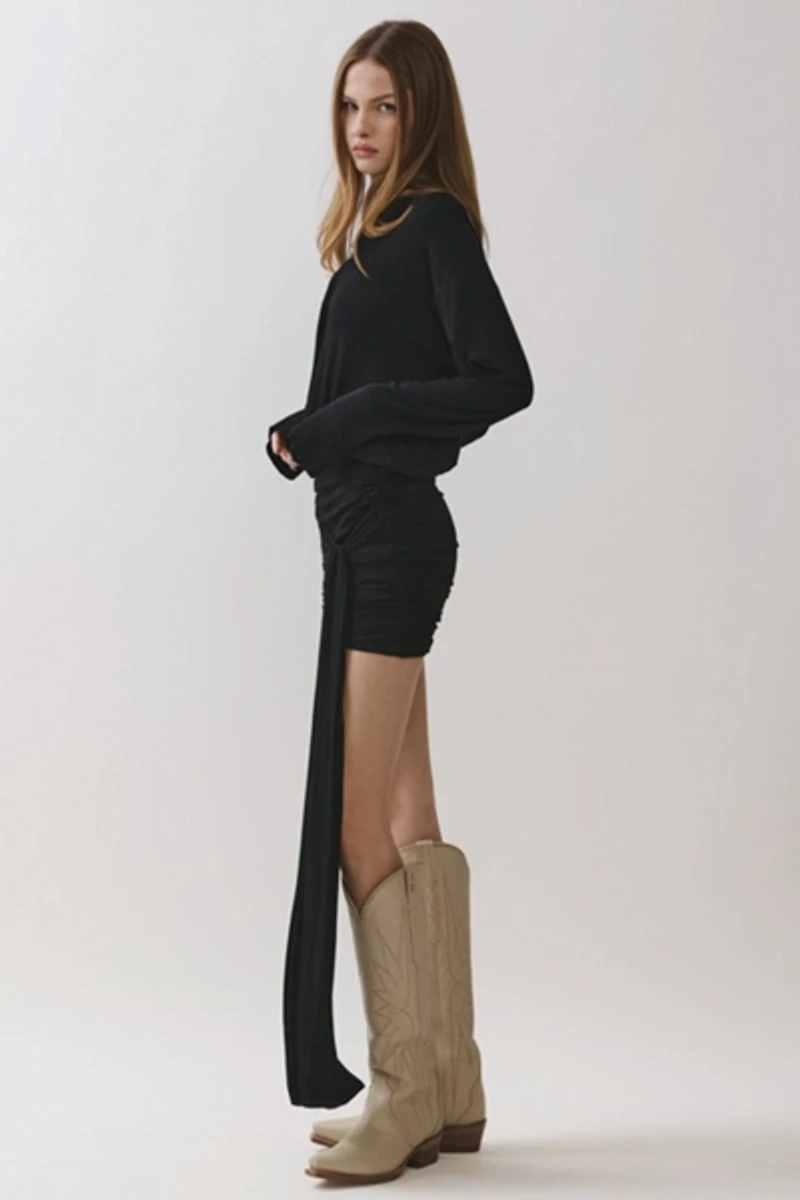 Personal Code Athena Button Down Mini Dress With Drape Tie