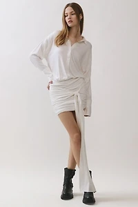 Personal Code Athena Button Down Mini Dress With Drape Tie