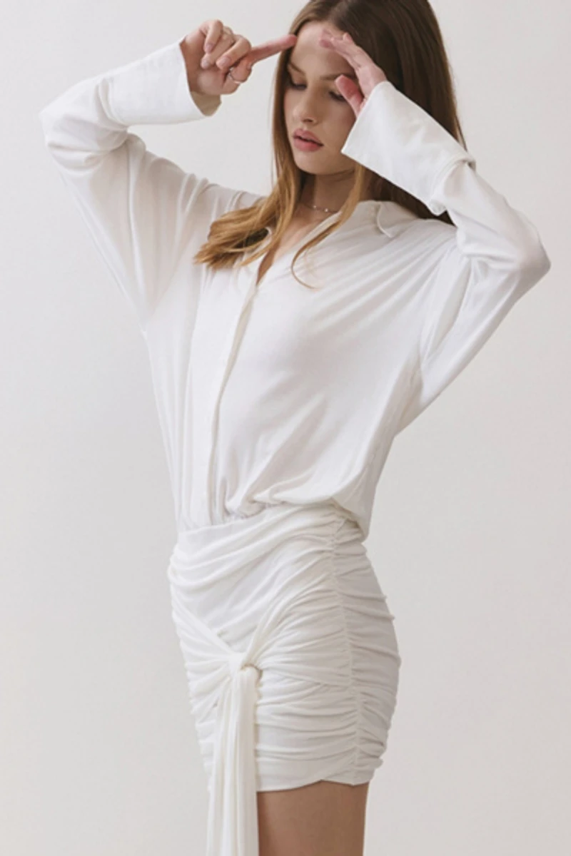 Personal Code Athena Button Down Mini Dress With Drape Tie