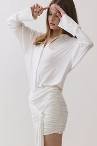 Personal Code Athena Button Down Mini Dress With Drape Tie