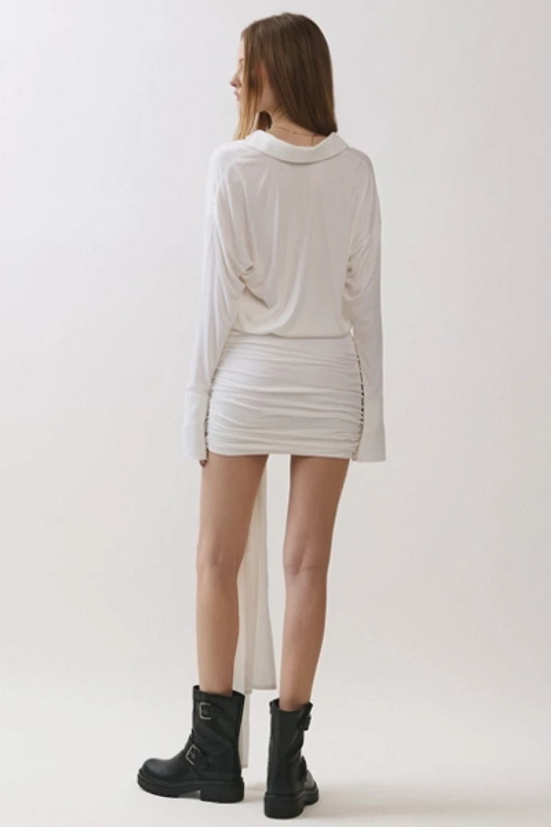 Personal Code Athena Button Down Mini Dress With Drape Tie