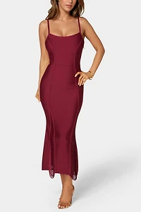 Bebe Fringe Inset Bandage Midi Dress