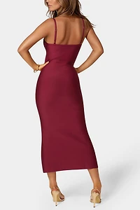 Bebe Fringe Inset Bandage Midi Dress