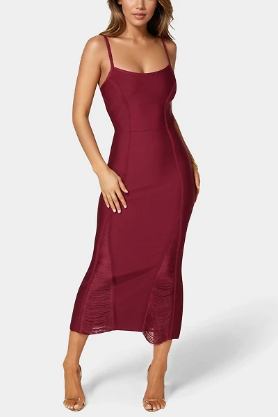 Bebe Fringe Inset Bandage Midi Dress