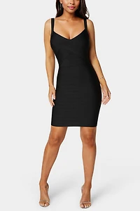 Bebe V-Neck Strap Bandage Dress