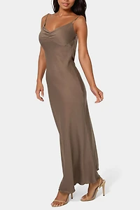 Bebe Crepe Drape Back Maxi Dress
