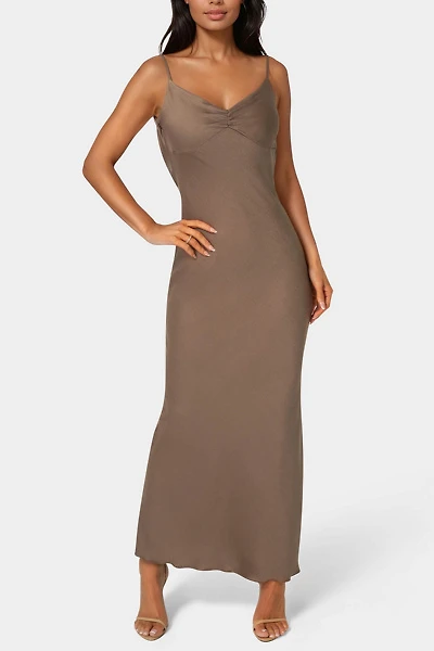 Bebe Crepe Drape Back Maxi Dress