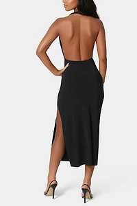 Bebe High Neck Cowl Maci with Slit Dress