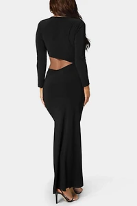 Bebe Asymmetrical Cut Out Long Sleeve Maxi Dress