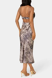 Bebe Satin Leopard Midi Dress