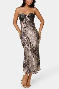 Bebe Satin Leopard Midi Dress