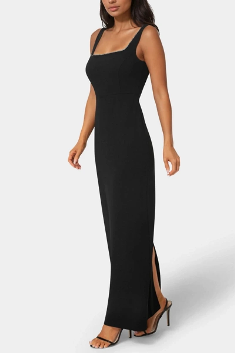 Bebe Rhinestone Square Neck Maxi Dress