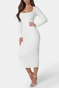 Bebe Long Sleeve Square Neck Rib Maxi Dress