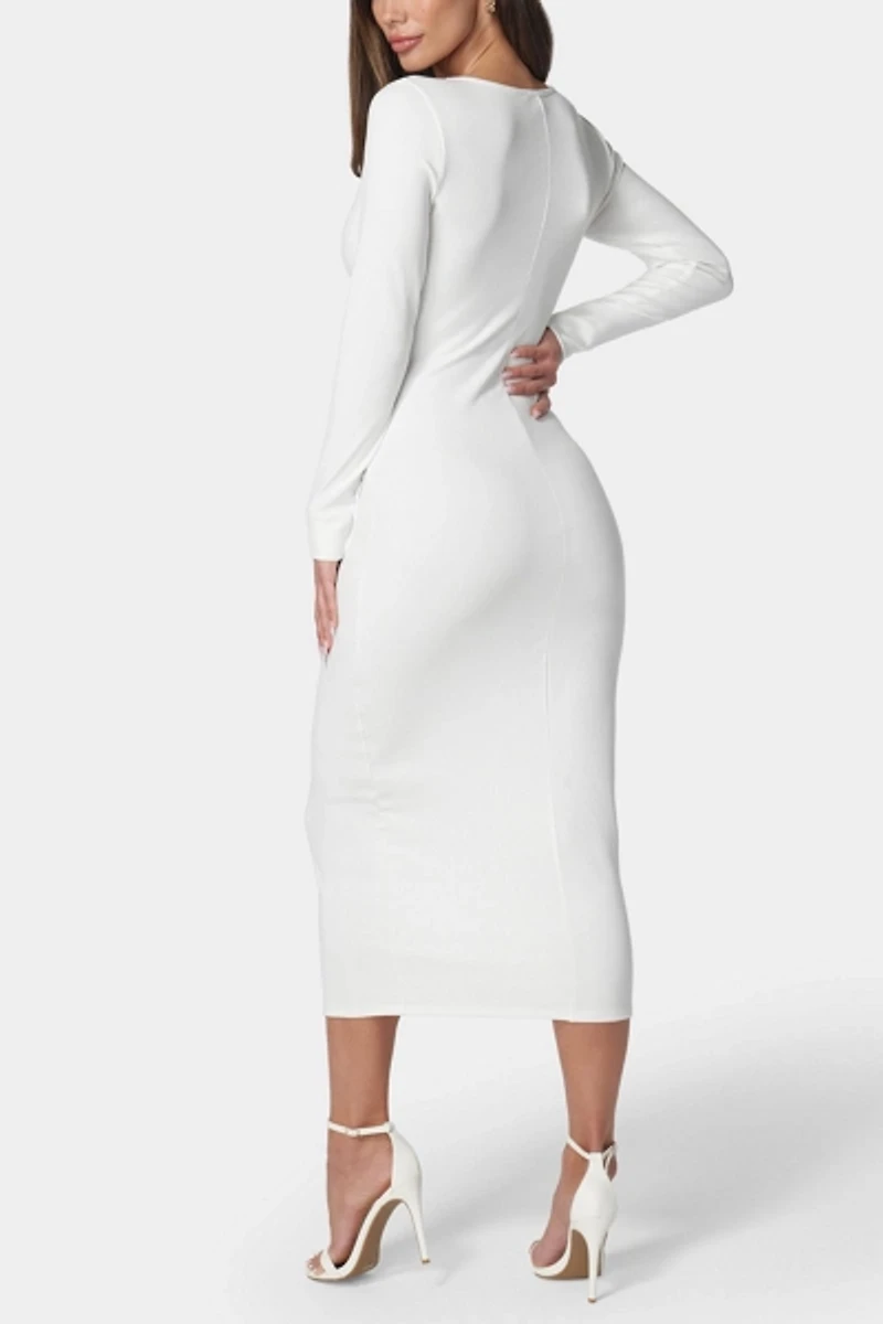 Bebe Long Sleeve Square Neck Rib Maxi Dress