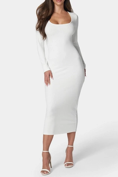 Bebe Long Sleeve Square Neck Rib Maxi Dress