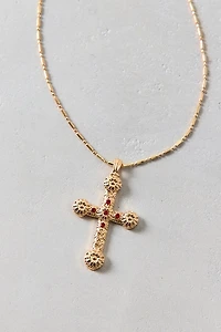 Gem Inset Cross Pendant Necklace