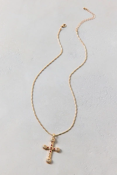 Gem Inset Cross Pendant Necklace