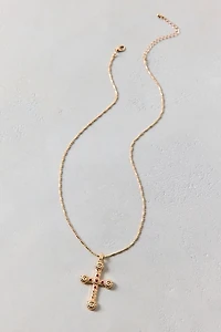 Gem Inset Cross Pendant Necklace