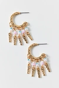 Sunrise Fringe Hammered Hoop Earrings
