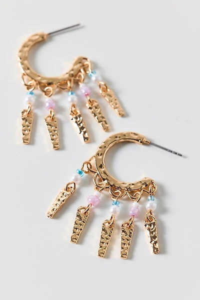 Sunrise Fringe Hammered Hoop Earrings