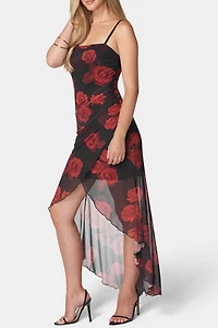 Bebe Hi-Low Rose Printed Tube Dress