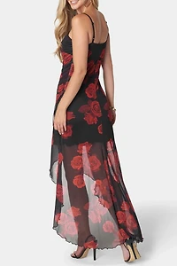 Bebe Hi-Low Rose Printed Tube Dress