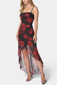 Bebe Hi-Low Rose Printed Tube Dress