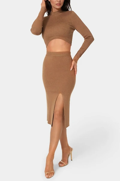 Bebe Lurex Rib Cropped Knit Set