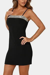 Bebe Rhinestone Trim Jersey Mini Dress
