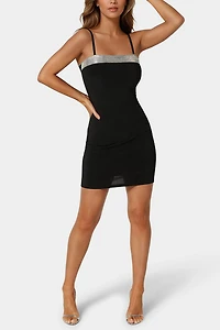 Bebe Rhinestone Trim Jersey Mini Dress