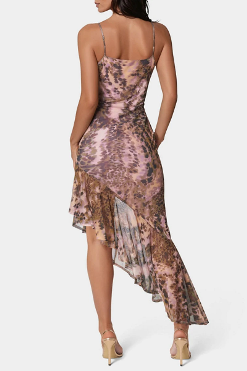 Bebe Cascade High Low Mesh Dress