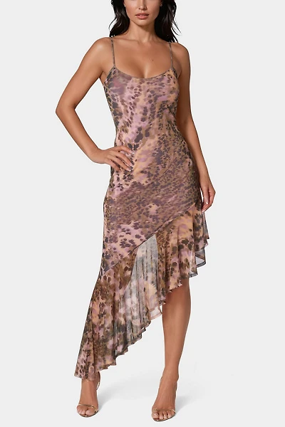 Bebe Cascade High Low Mesh Dress