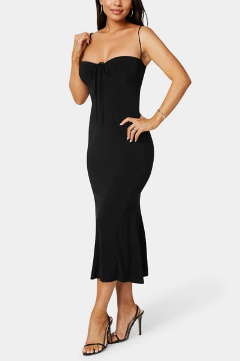 Bebe Bow Bustier Knit Slip Midi Dress