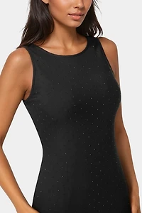 Bebe Powermesh Rhinestone Sleeveless Midi Dress