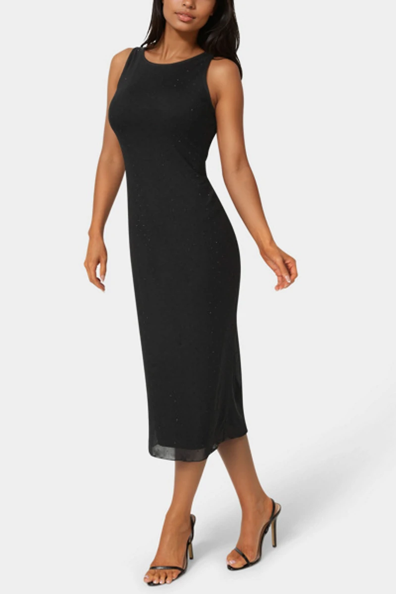 Bebe Powermesh Rhinestone Sleeveless Midi Dress