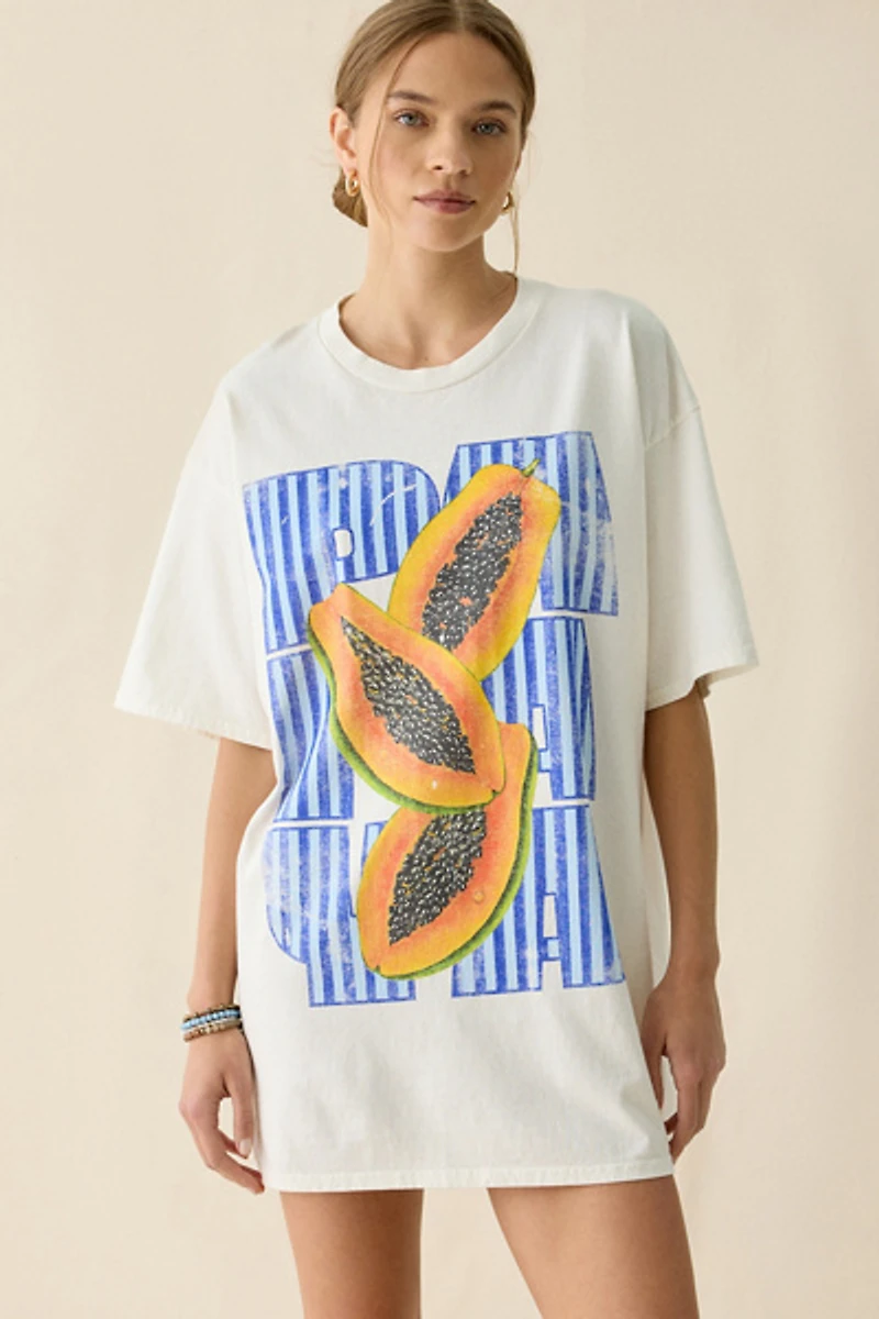 Papaya Graphic Oversized Cotton T-Shirt Dress