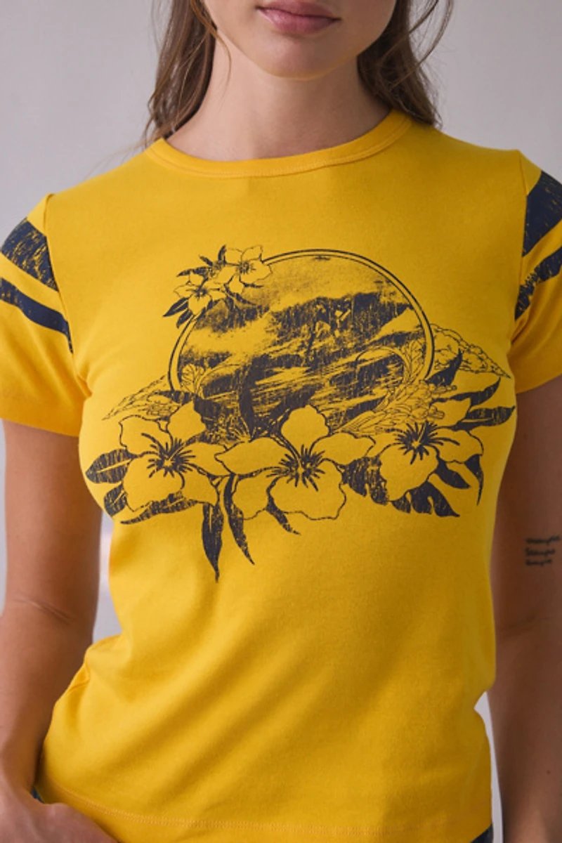 Surfer Graphic Striped Short Sleeve Cotton Slim Tee