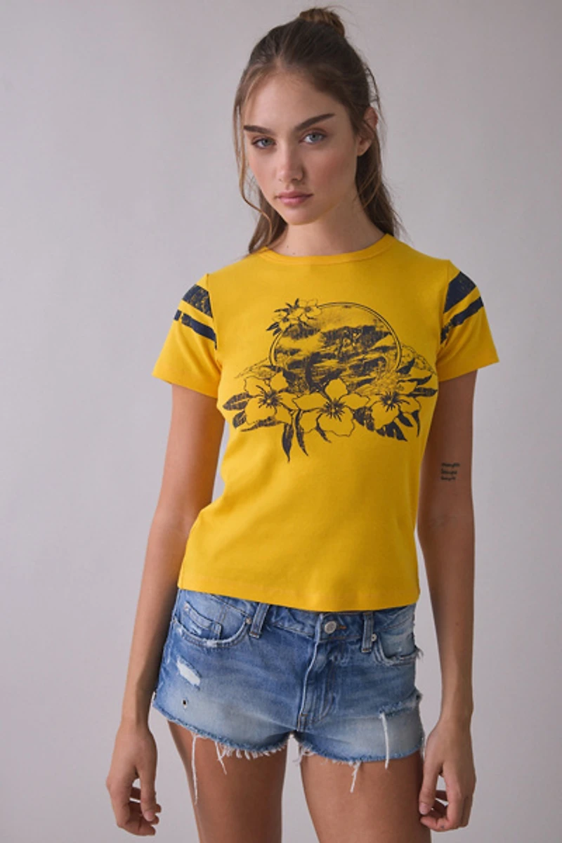 Surfer Graphic Striped Short Sleeve Cotton Slim Tee