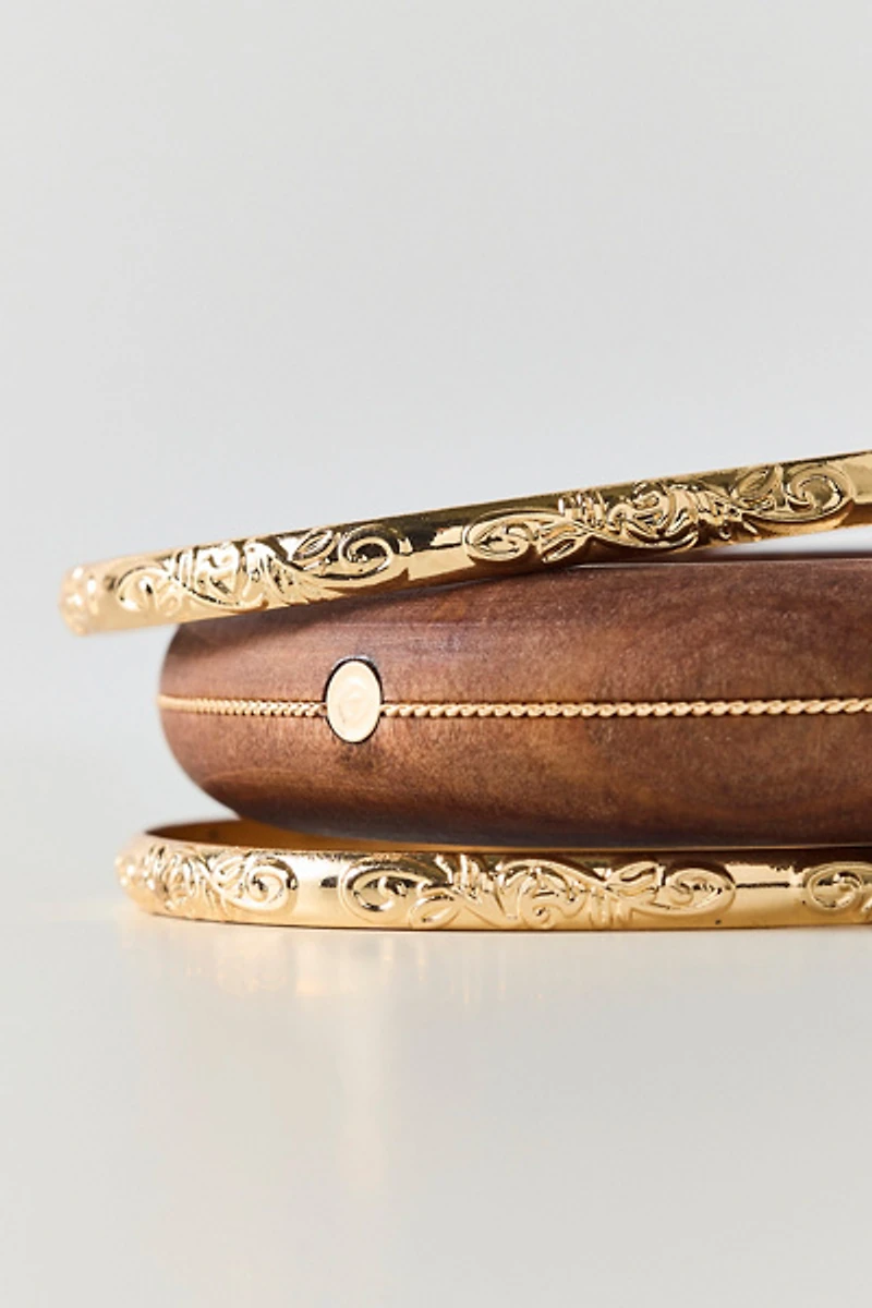 Antiquity Metal & Wood Bangle Bracelets Set