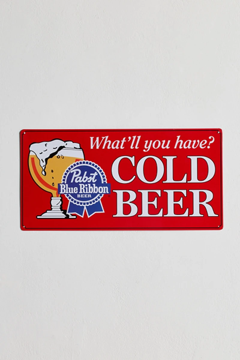 Pabst Blue Ribbon Cold Beer Metal Wall Sign