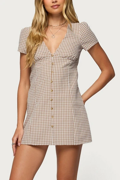 Edikted Arli Gingham Button Up Romper