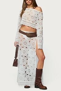 Edikted Milana Slit Sheer Lace Maxi Skirt